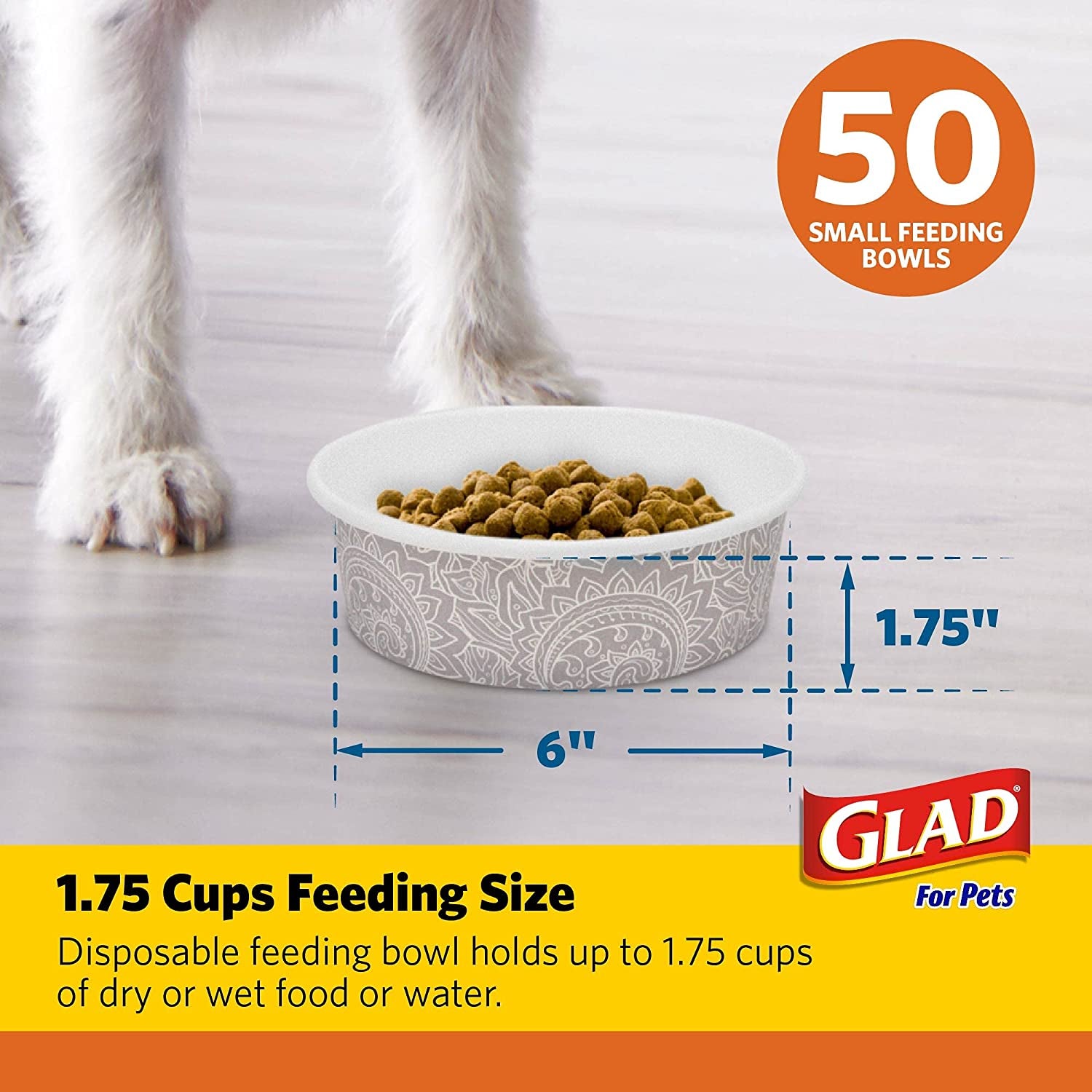 for Pets Disposable Feeding Bowls | Small Dog Feeding Bowls in Gray Pattern | 1.75 Cup Size - Great for Dry, Wet Dog Food or Water (Pack of 1)