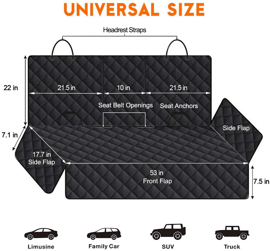 Dog Car Seat Cover, Back Seat Cover for Dogs Pet Car Seat Protector Waterproof Bench Car Seat Cover, Non - Slip Reat Seat Cover Fits Middle Armrest for Most Cars Trucks Suvs - Black - ThrivingPets