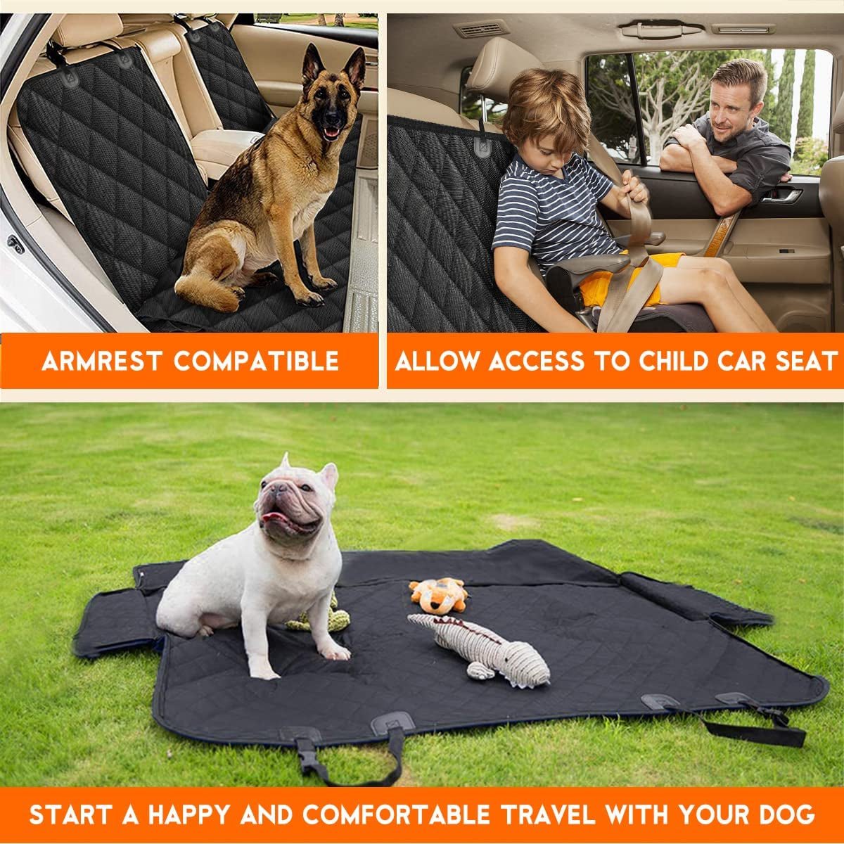 Dog Car Seat Cover, Back Seat Cover for Dogs Pet Car Seat Protector Waterproof Bench Car Seat Cover, Non - Slip Reat Seat Cover Fits Middle Armrest for Most Cars Trucks Suvs - Black - ThrivingPets
