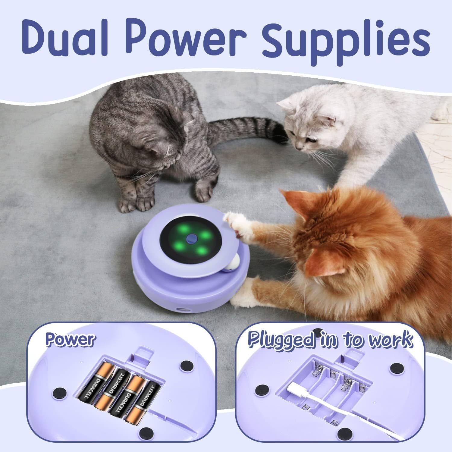 Cat Toys, 2 - In - 1 Interactive Cat Toys for Indoor Cats, Automatic Cat Toy Balls, Mice Toys Ambush Feather Kitten Toys with 7Pcs Attachments, Dual Power Supplies, Adjustable Speed, Auto On/Off - ThrivingPets