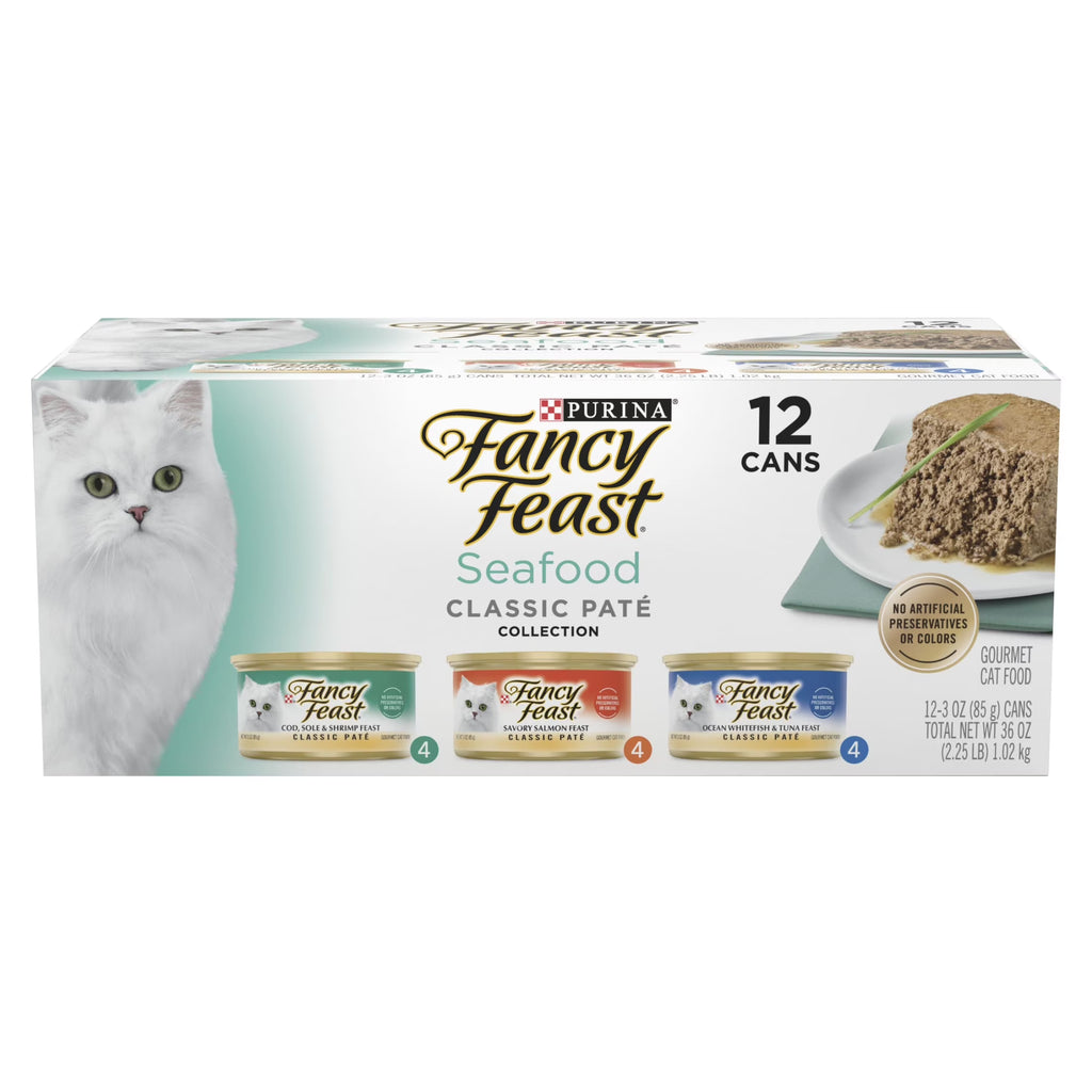 (2 Pack) Purina  Seafood Classic Pate Collection Grain Free Wet Cat Food Pate Variety Pack, 3 Oz Cans (12 Pack)