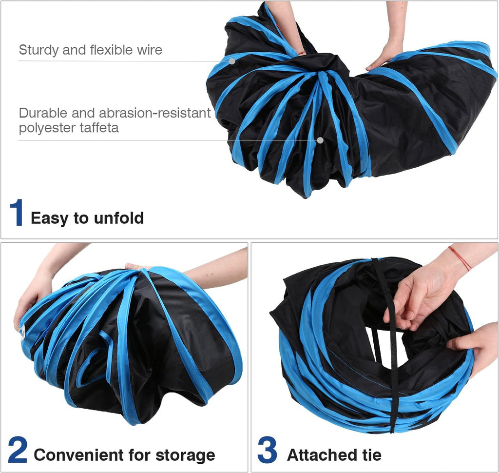 Cat Toys - 4 Way Cat Tunnel, Tube & Play Tent, 25X53Cm, Extensible, Interactive Maze with Balls & Bells for Kitten & Small Animal, Blue