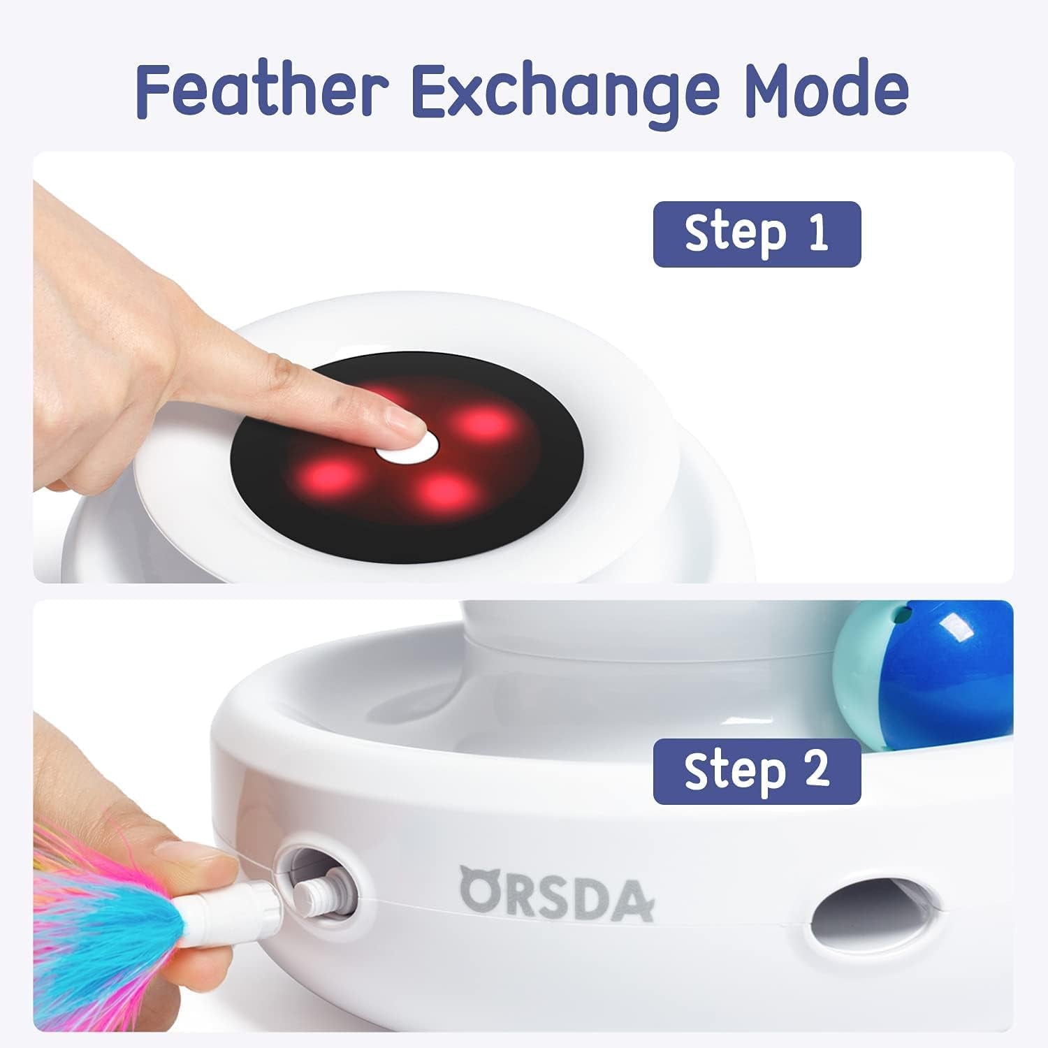 Cat Toys, 2 - In - 1 Interactive Cat Toys for Indoor Cats, Automatic Cat Toy Balls, Mice Toys Ambush Feather Kitten Toys with 7Pcs Attachments, Dual Power Supplies, Adjustable Speed, Auto On/Off - ThrivingPets