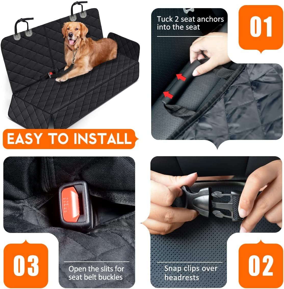 Dog Car Seat Cover, Back Seat Cover for Dogs Pet Car Seat Protector Waterproof Bench Car Seat Cover, Non - Slip Reat Seat Cover Fits Middle Armrest for Most Cars Trucks Suvs - Black - ThrivingPets