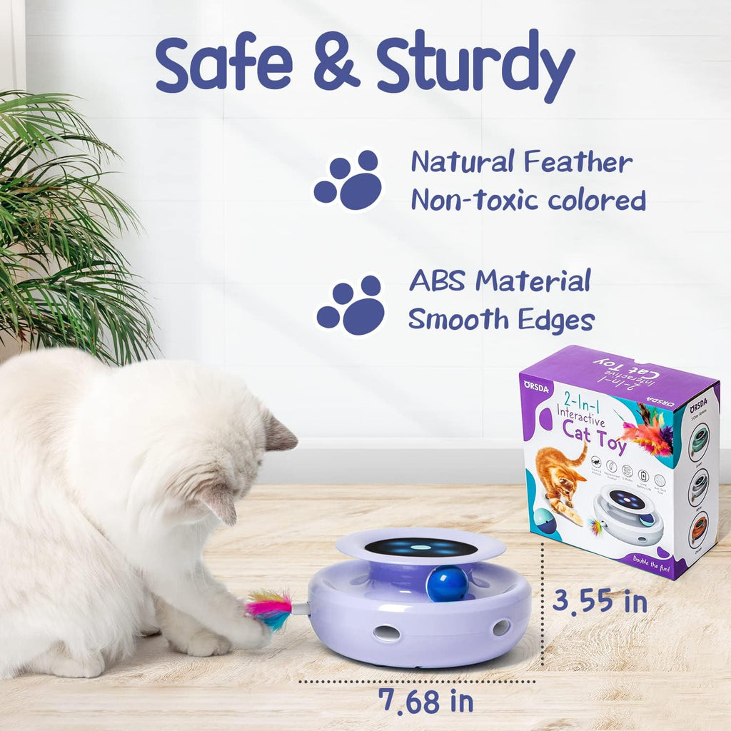 Cat Toys, 2 - In - 1 Interactive Cat Toys for Indoor Cats, Automatic Cat Toy Balls, Mice Toys Ambush Feather Kitten Toys with 7Pcs Attachments, Dual Power Supplies, Adjustable Speed, Auto On/Off - ThrivingPets