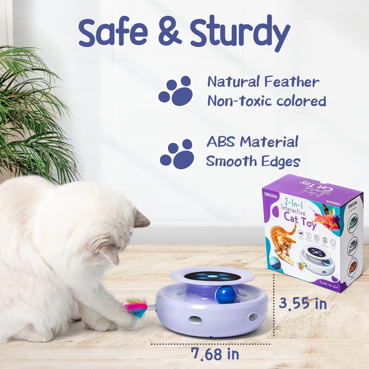 Cat Toys, 2 - In - 1 Interactive Cat Toys for Indoor Cats, Automatic Cat Toy Balls, Mice Toys Ambush Feather Kitten Toys with 7Pcs Attachments, Dual Power Supplies, Adjustable Speed, Auto On/Off - ThrivingPets